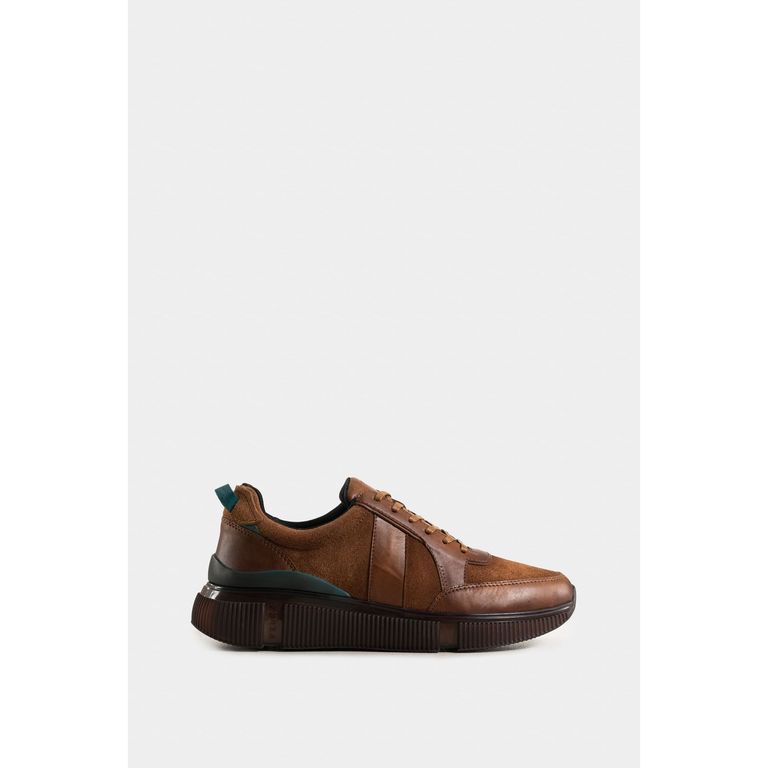 Vélez Tenis Halo De Cuero Liso Textura Gamuzada Hombre Miel
