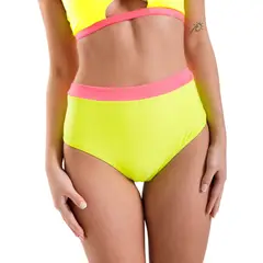 DAIKIRI BIKINIS - Daikiri Bottom de Bikini Mujer Amarillo Liso Tiro Alto Culote Protección UV 50+