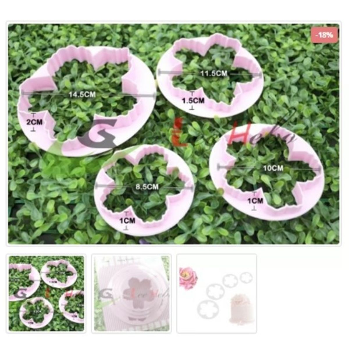 GENERICO - Cortador De Galletas 4 Piezas Plastico Figura Peonias