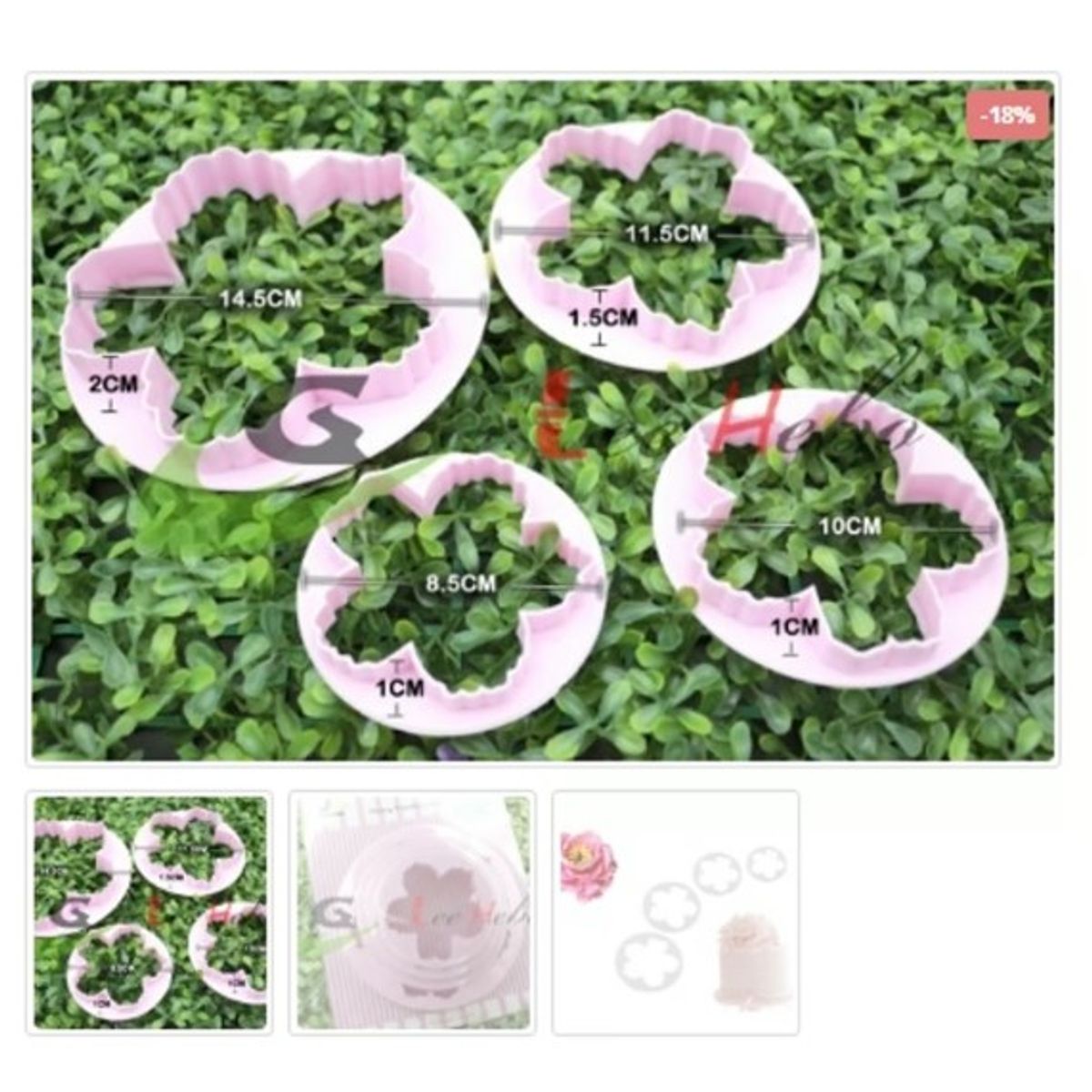 GENERICO - Cortador De Galletas 4 Piezas Plastico Figura Peonias