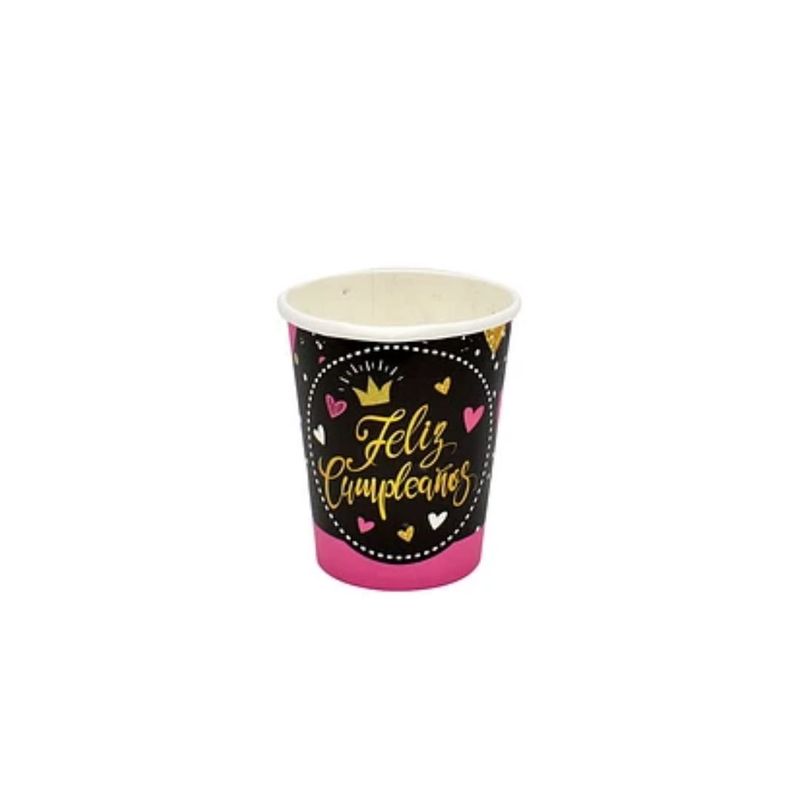 GENERICO - Vasos Feliz Cumpleaños Negro y Fucsia 6pcs