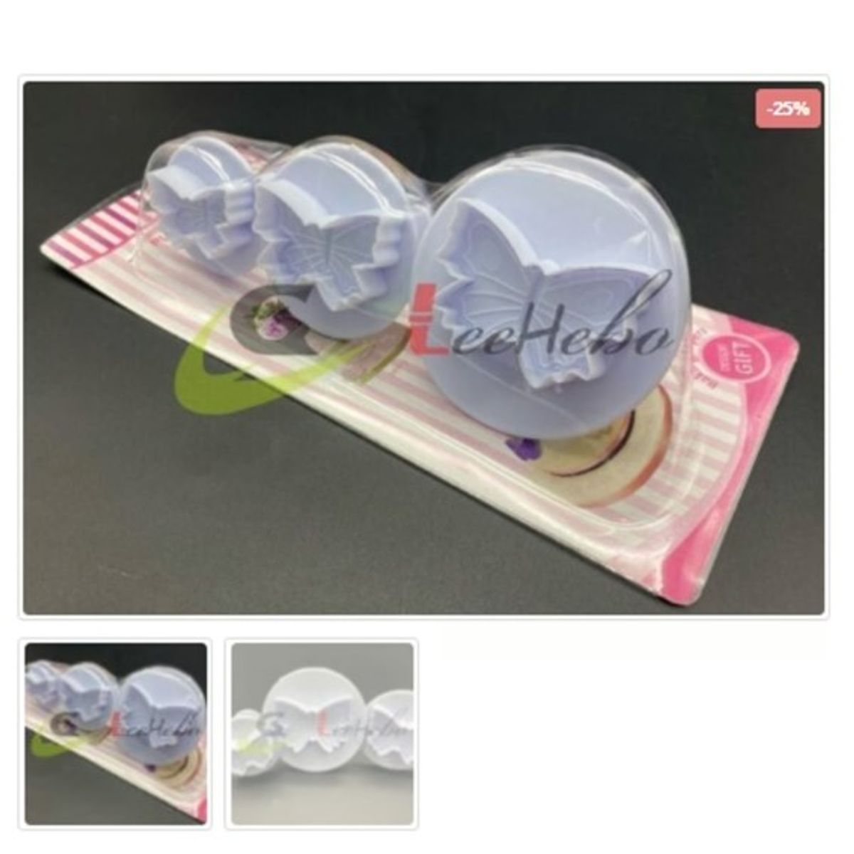 GENERICO - Cortador De Galletas 3 Piezas Plastico Figura Mariposa