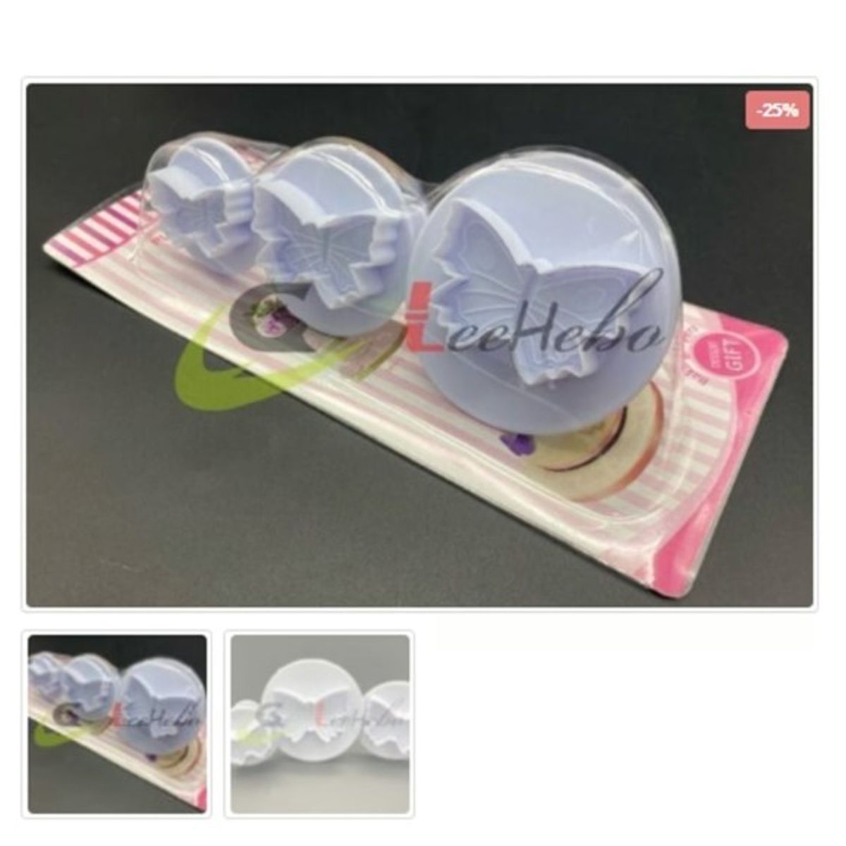 GENERICO - Cortador De Galletas 3 Piezas Plastico Figura Mariposa