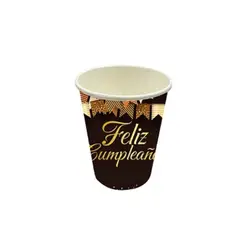GENERICO - Vaso Feliz Cumpleaños Dorado y Negro 250ml 6pcs