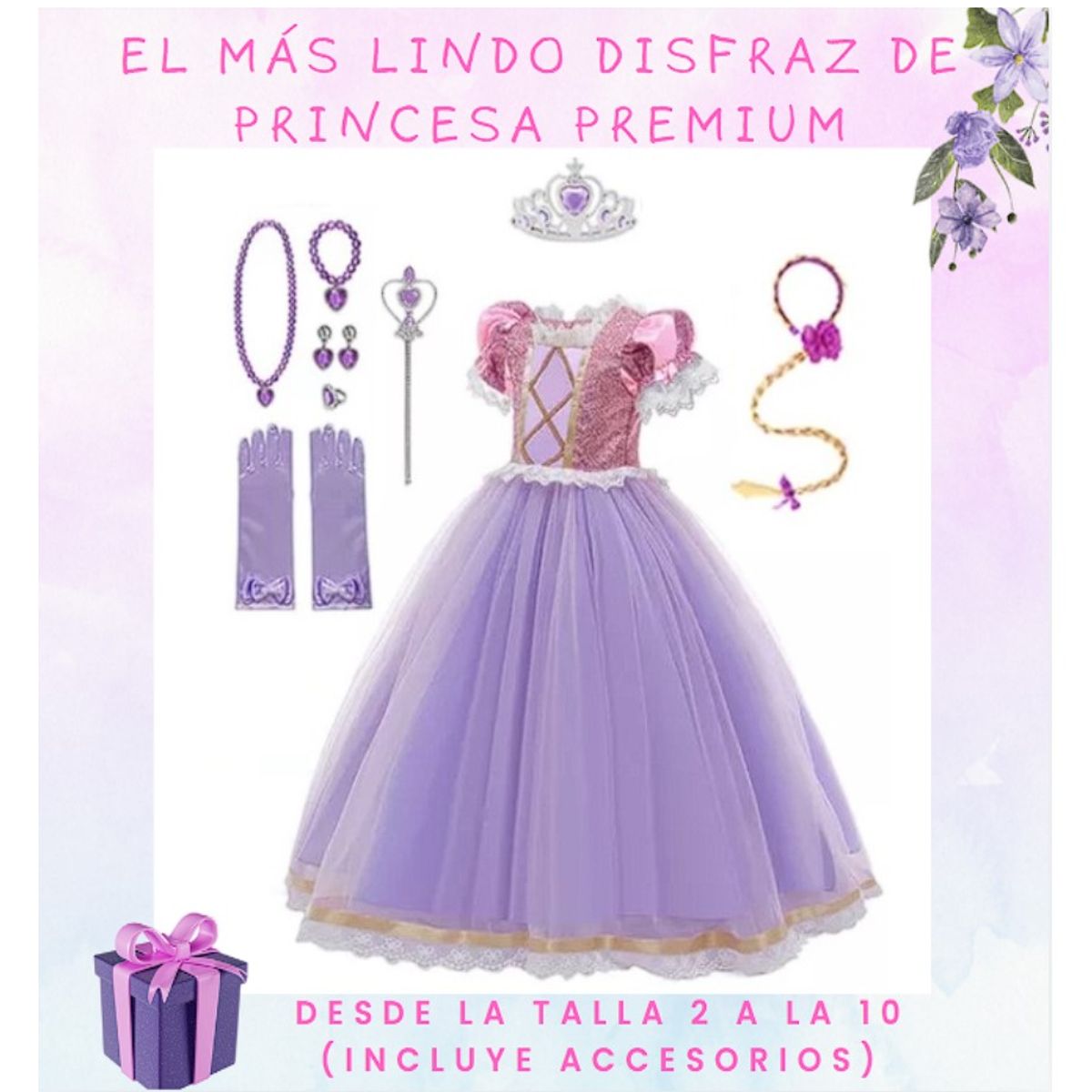 GENERICO - Disfraz Princesa Premium Púrpura Incluye accesorios T8