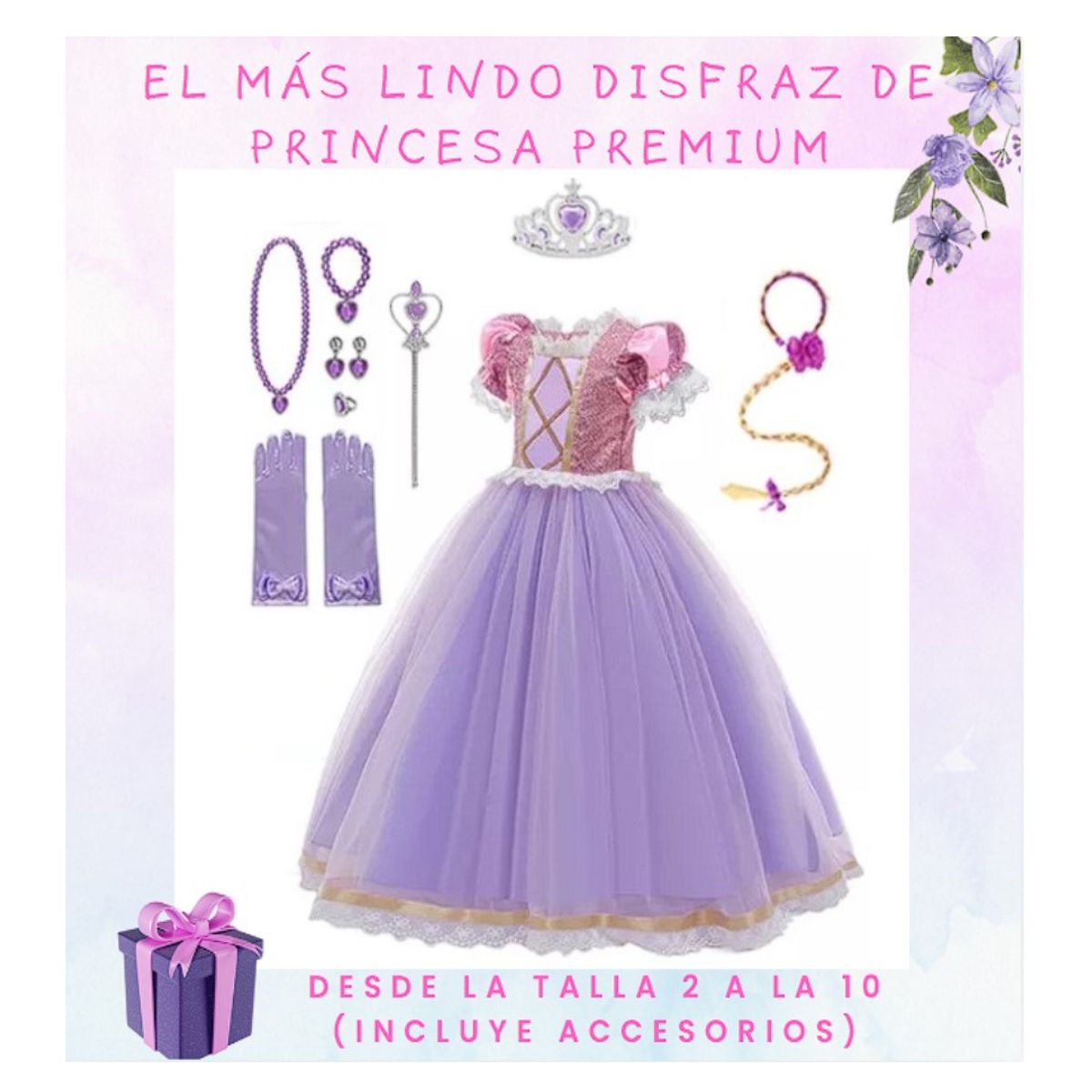 GENERICO - Disfraz Princesa Premium Púrpura Incluye accesorios T8