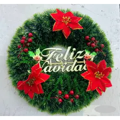 GENERICO - CORONAS NAVIDEÑAS 40CM VERDE FLOR ROJA WYN