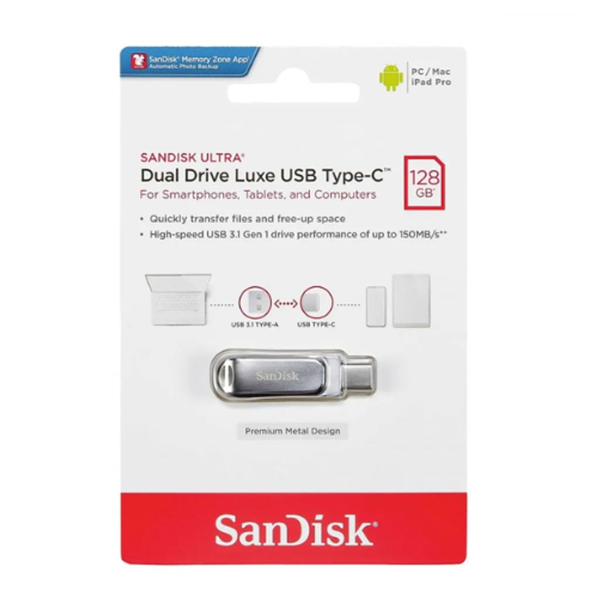 SANDISK - Pendrive Ultra de 128GB Dual Drive Luxe Tipo-C USB SanDisk