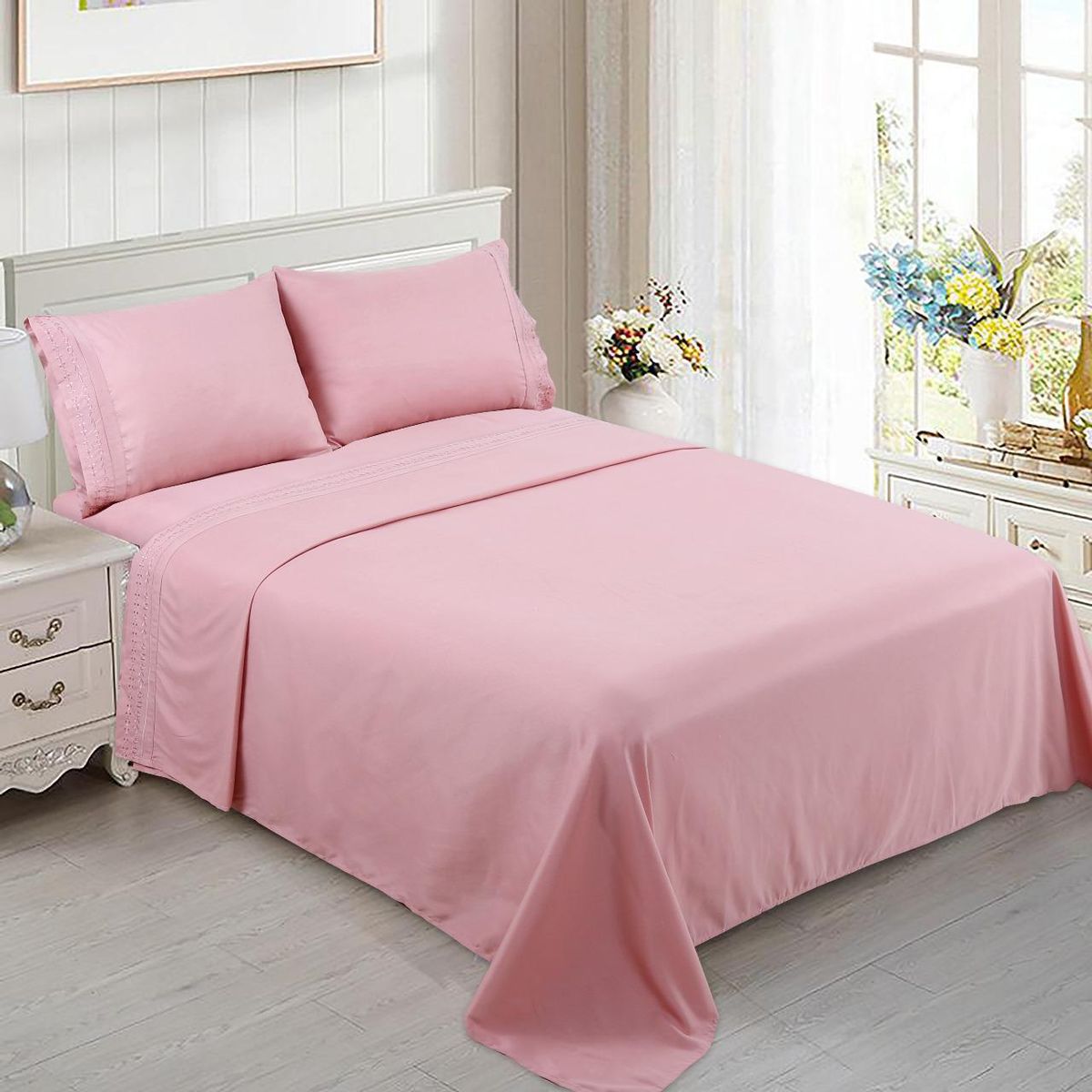 GENERICO - Juego de Sábana Bodadas King Color Rosado