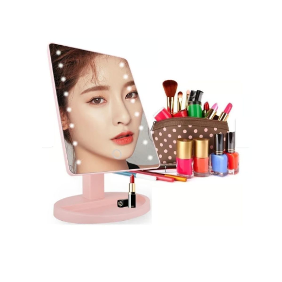 GENERICO - Espejo 16 Luz Led Tactil Maquillaje Usb Portatil Giratorio Rosado.