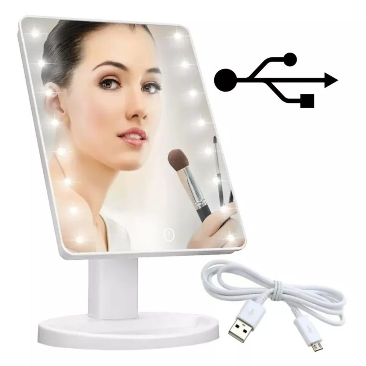 GENERICO - Espejo 16 Luz Led Tactil Maquillaje Usb Portatil Giratorio Rosado.