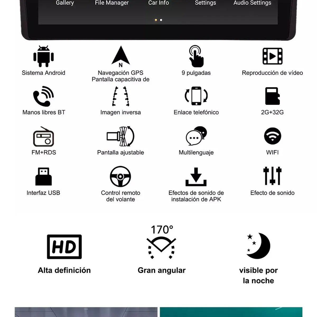 KUANGYE - Radio Auto Android 2 Din Hd 9'' 2gb+32gb Con Wifi Gps