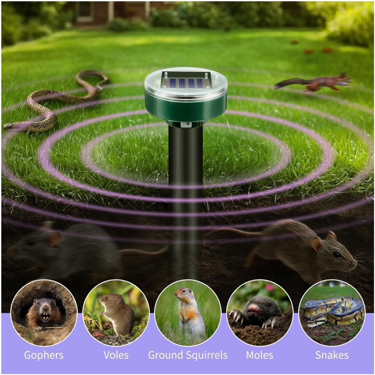 KUANGYE - 4 Estacas Solar Luz Led Con Repelente Ratas Ratones Roedores