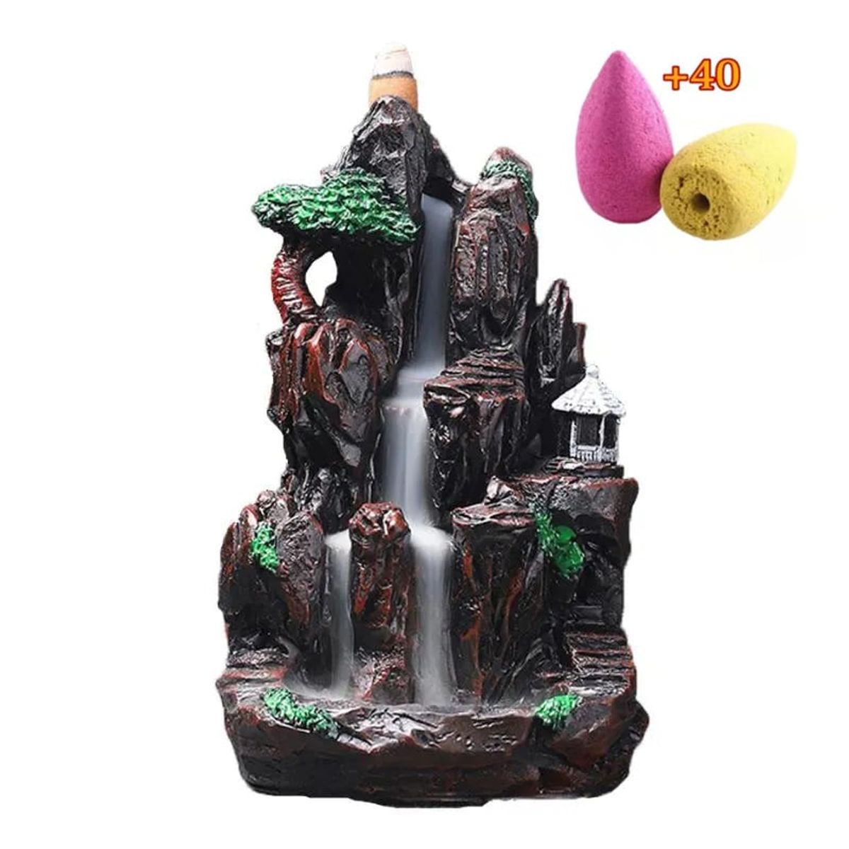 KUANGYE - Reflujo Quemador De Incienso Cascada De Humo + Inciensos Conitos