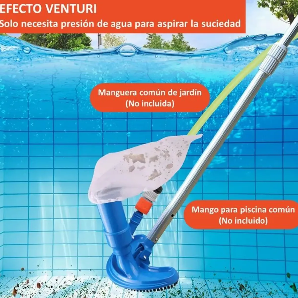 KUANGYE - Aspiradora Para Piscina Cepillo De cabeza Limpieza Por Succión