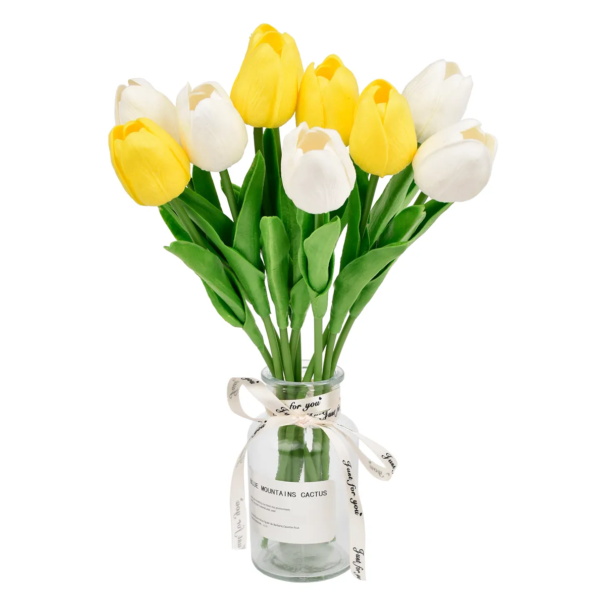 YAYKO - Ramos de Tulipán Artificial para Decoración, 10 Unidades con Jarrón