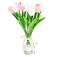 YAYKO - 10pcs Ramos De Artificiales Flor Decoración Tulipan Con Jarr