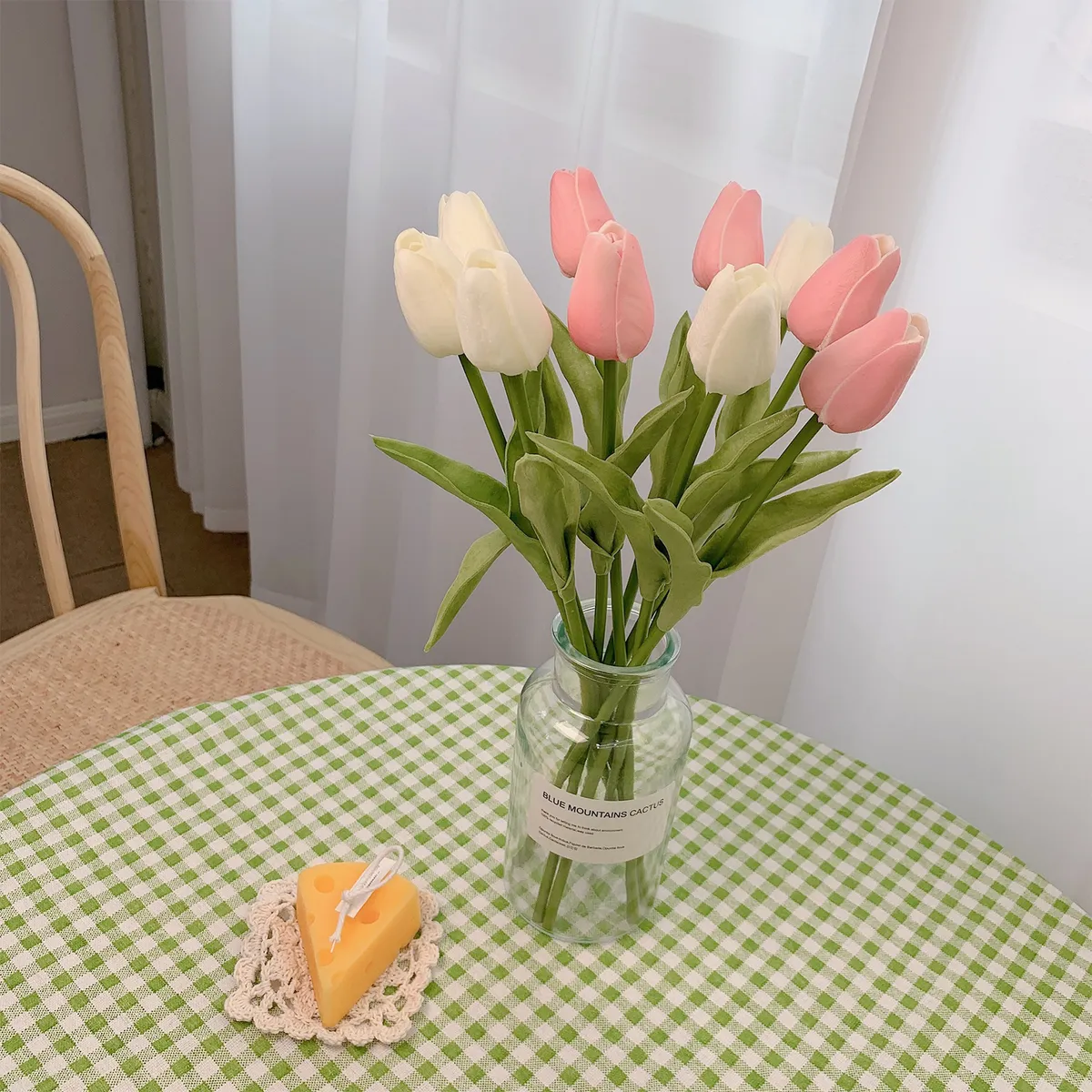 YAYKO - Ramos de Tulipán Artificial para Decoración, 10 Unidades con Jarrón