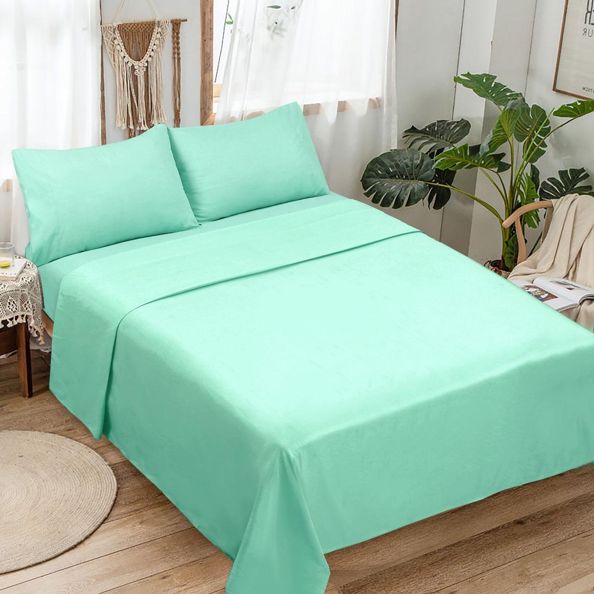 GENERICO - Juego de Sábana 2 Plazas. Color Verde Claro