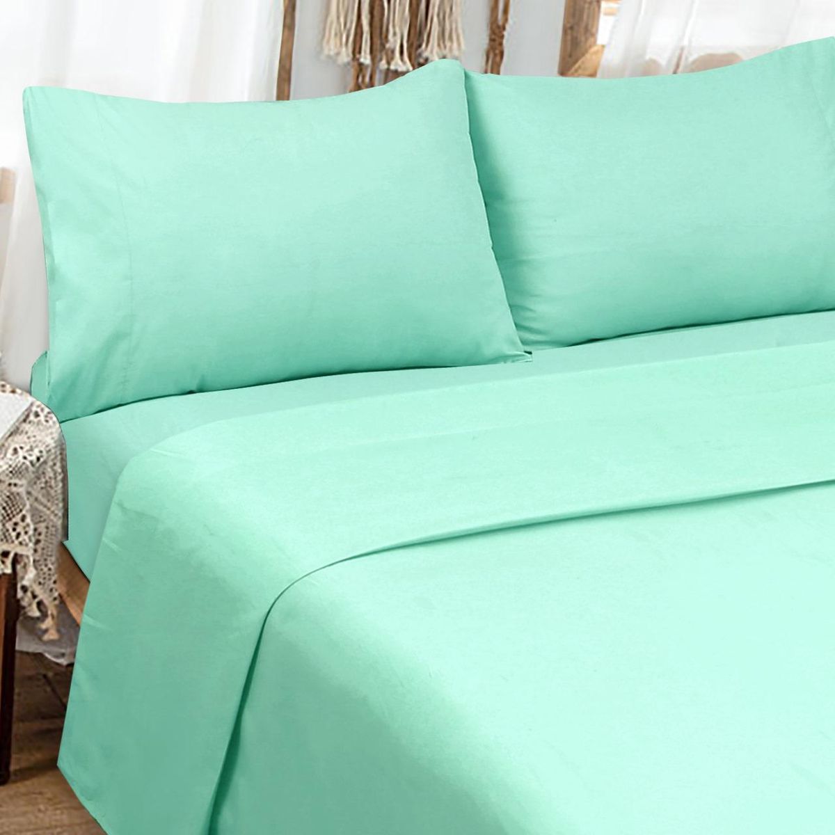 GENERICO - Juego de Sábana 2 Plazas. Color Verde Claro