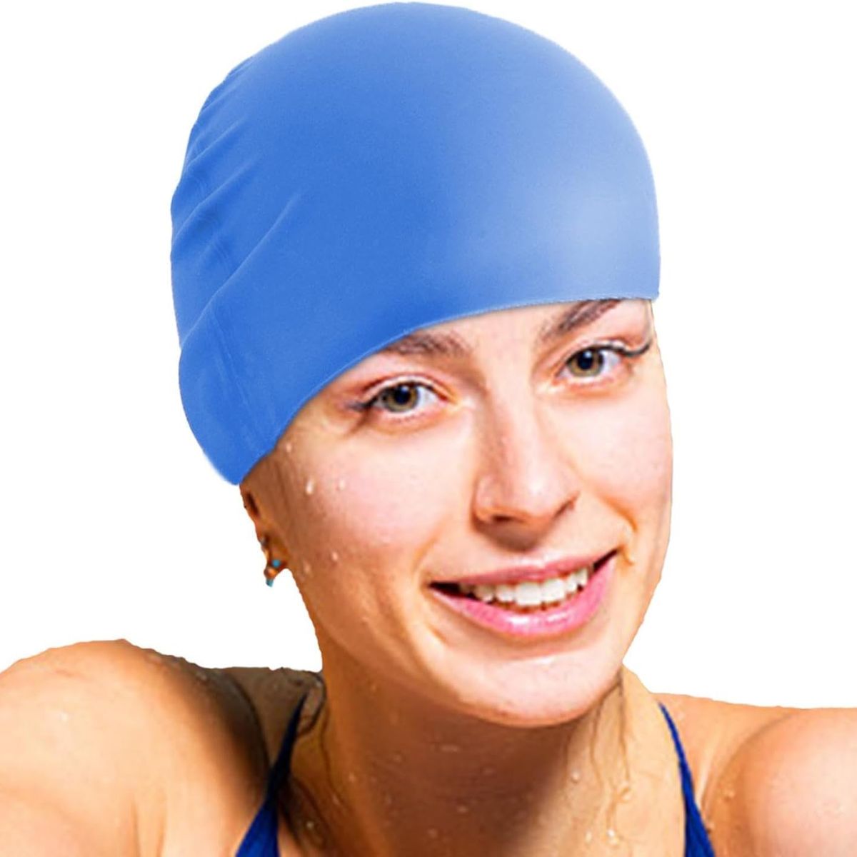 GENERICO - Gorro Natacion De Silicona Adulto Celeste Con Funda Guardado