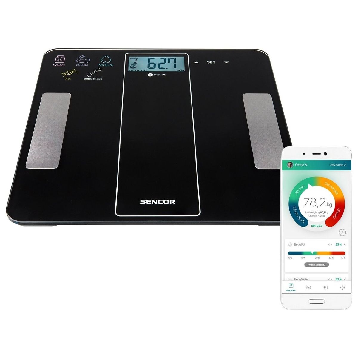 SENCOR - Balanza Pesa Digital Bluetooth