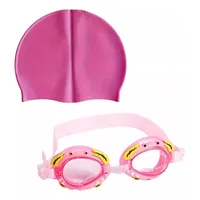 Set Natacion Gafas Gorro Naricera Para Niños Rosa Piscina