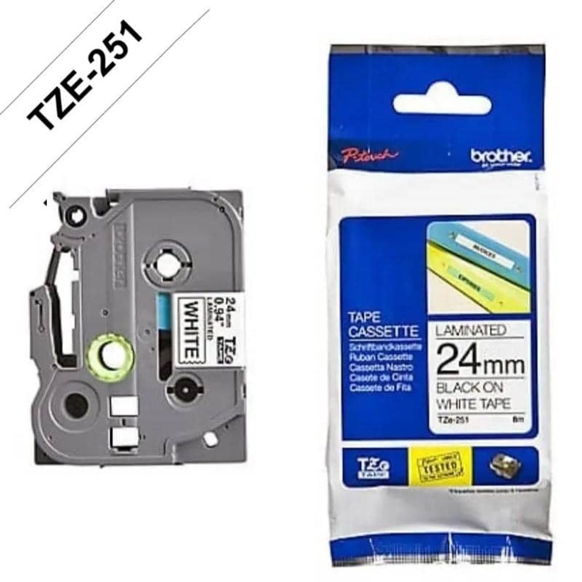 BROTHER - Cinta Brother Tze251 Negro Sobre Blanco 24mm X 8mts