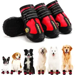 LERNEN - Zapatos Impermeables y Reflectantes Para Perros Color Rojo