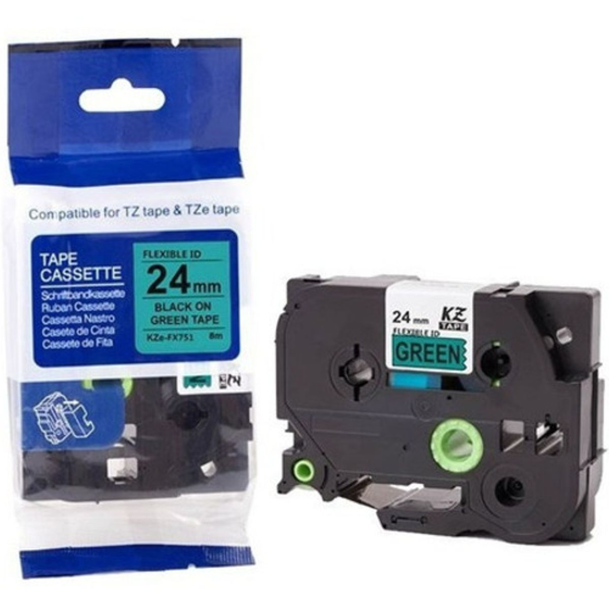 BROTHER - Cinta Brother Flexible Negro Sobre Verde 24mmx8mts Tzefx751