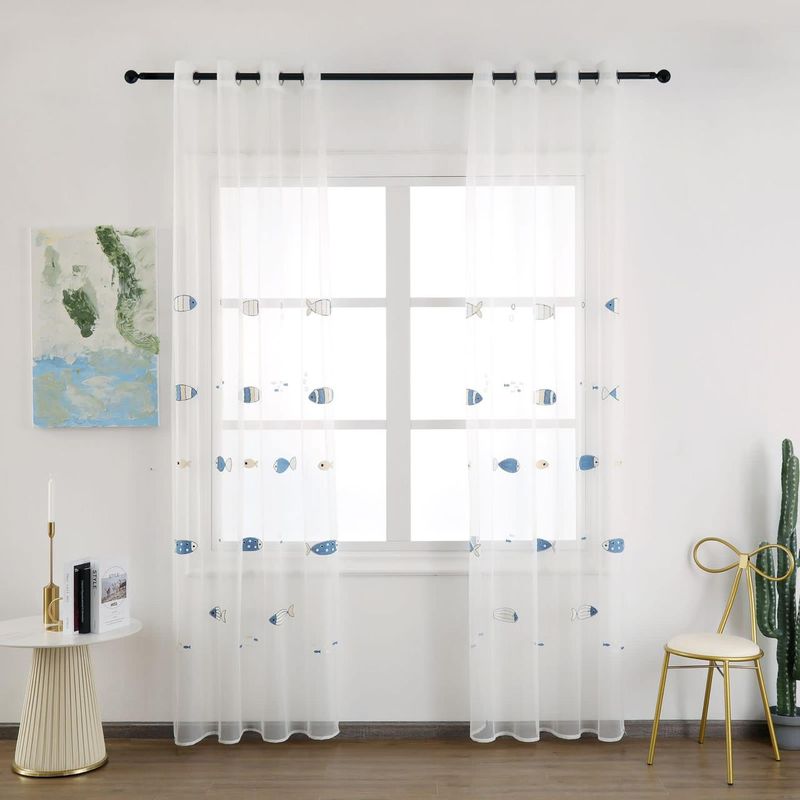 GENERICO - Cortina Velo Visillo Bordado 140 x 230 cm 2 Paños - Mundo Pez