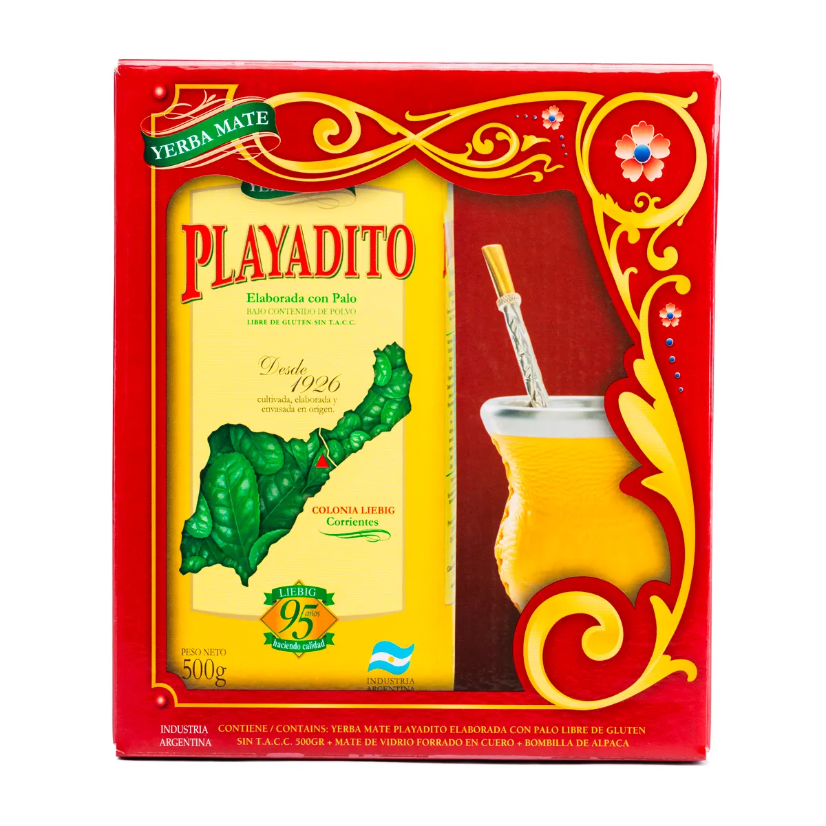 PLAYADITO - Pack Yerba Mate Playadito 500gr + Mate Argentino + Bombilla