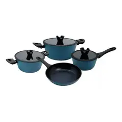GENERICO - Batería De Cocina Keep Ollas Antiadherentes Diamond 7 Piezas Azul