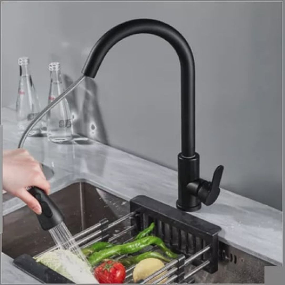 GENERICO - Llave Grifo Extraible para Lavaplatos Negro Mate