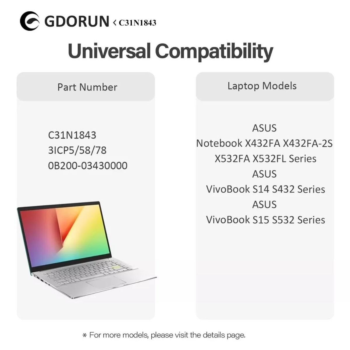 GENERICO - Batería Para Asus c31n1843 Vivobook S14 S15 S532fa S432fl