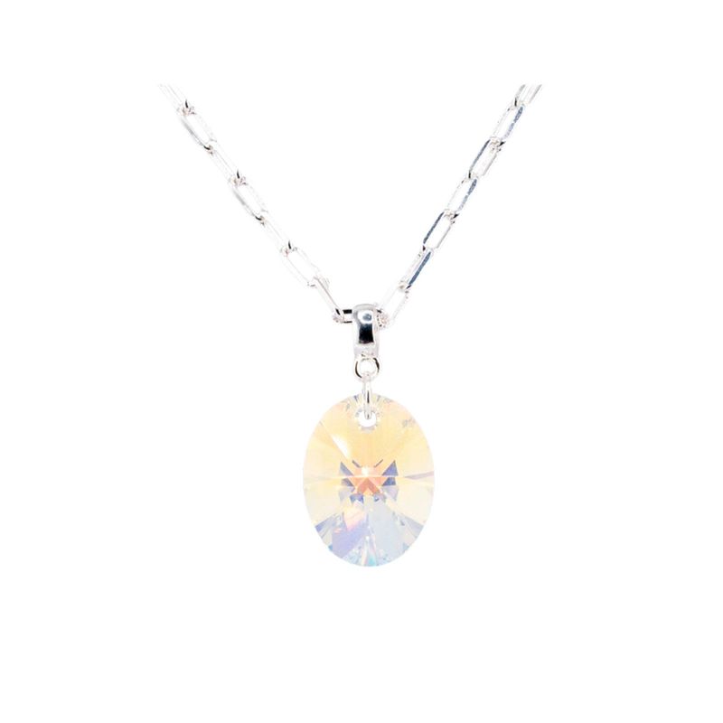 JOYAS MONTERO - Collar Chiara Oval Baño de Oro Blanco y Cristal Genuino Aurora Boreal
