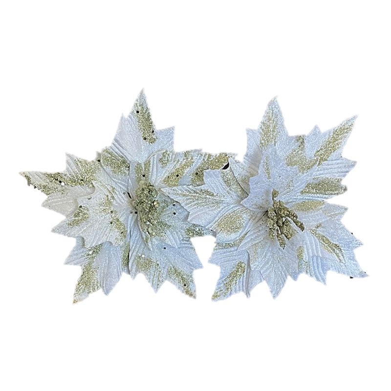 GENERICO - Flores De Navidad, Pascua - Pack 2 Blanco Con Dorado