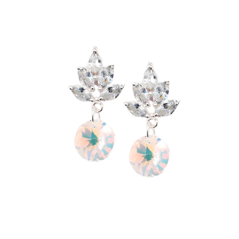 JOYAS MONTERO - Aros Penelope Baño de Oro Blanco y Cirstal Aurora Boreal