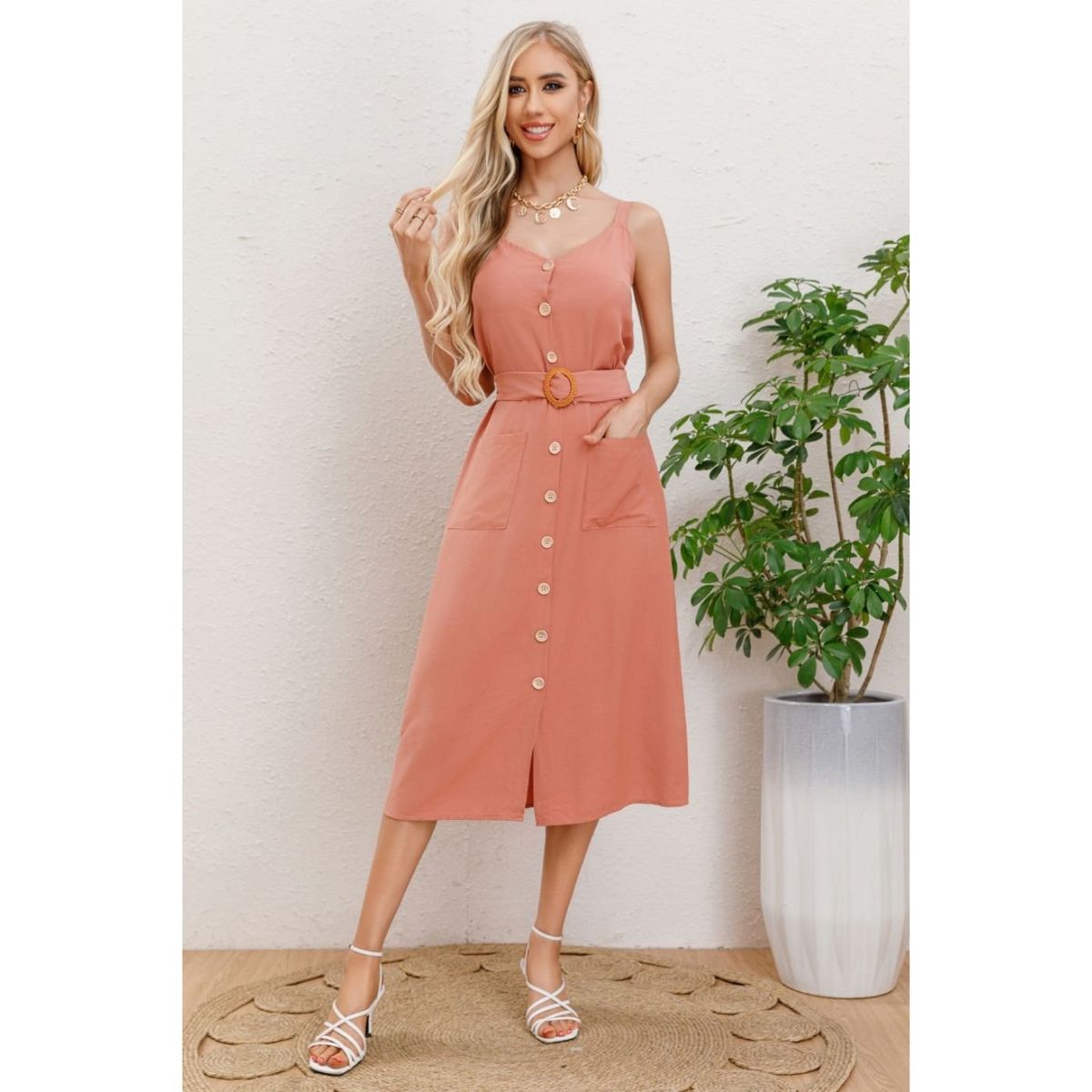 LIKE SHOP - Vestido Largo Primavera Mujer Semi Formal, Casual Botones Premium 337