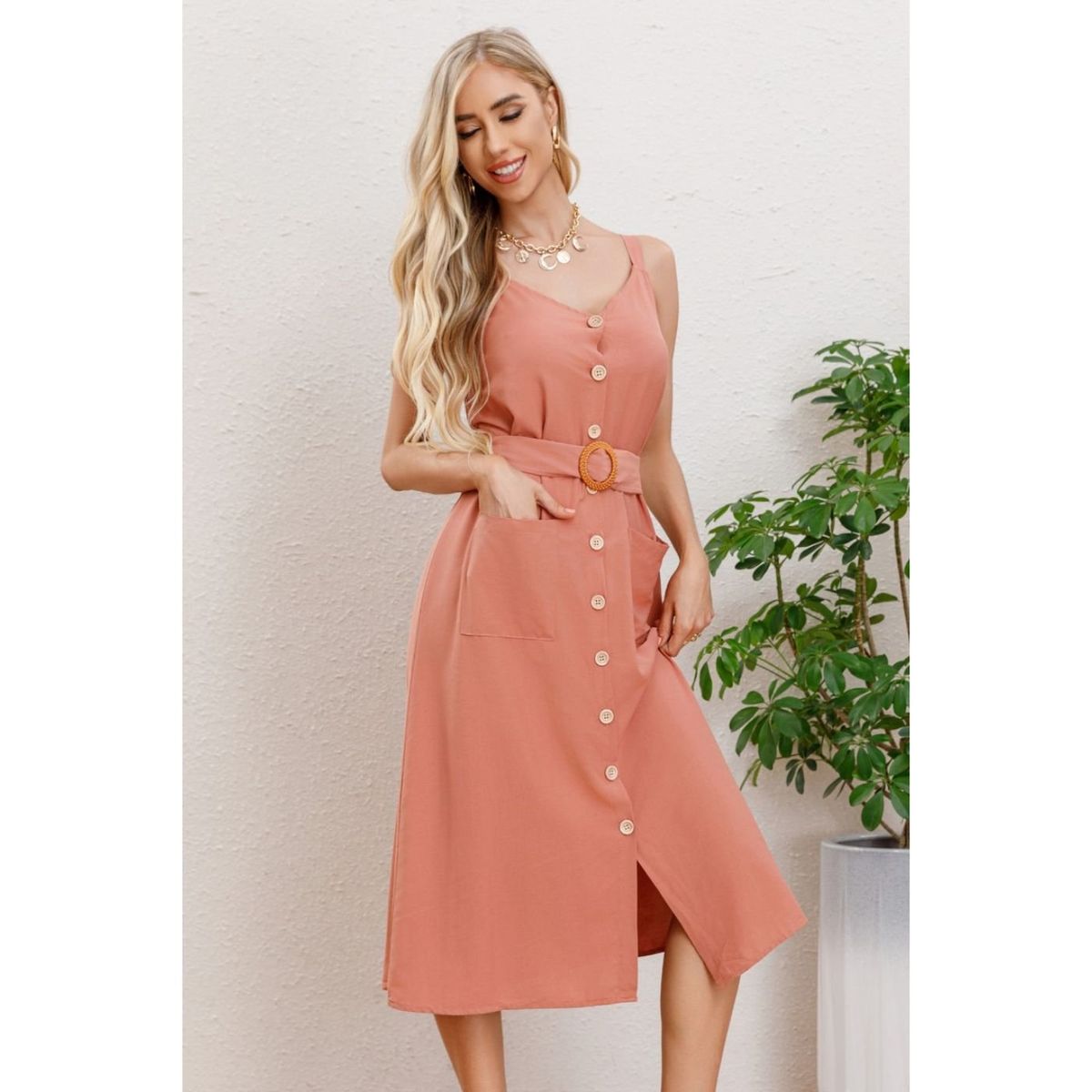 LIKE SHOP - Vestido Largo Primavera Mujer Semi Formal, Casual Botones Premium 337
