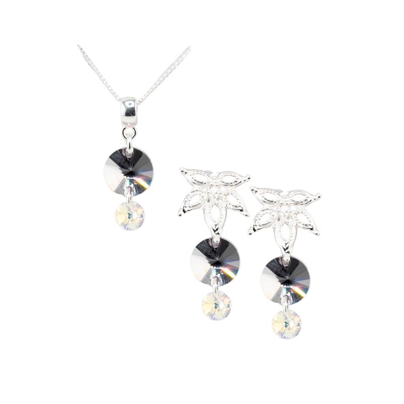 JOYAS MONTERO - Conjunto Asia Baño de Oro Blanco y Cristales Smoky Mauve