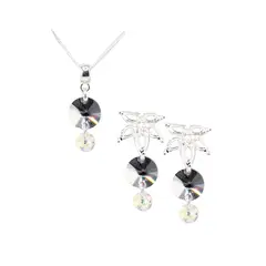 JOYAS MONTERO - Conjunto Asia Baño de Oro Blanco y Cristales Smoky Mauve