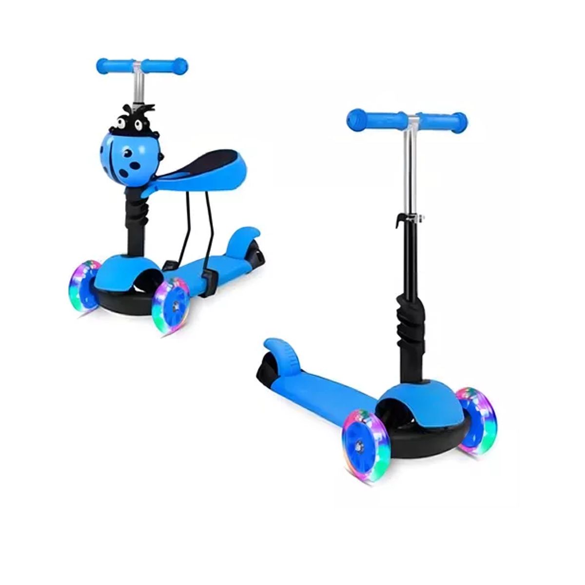 GENERICO - Monopatín Scooter 5 En 1 Con Luz Led Color Azul Mariquita