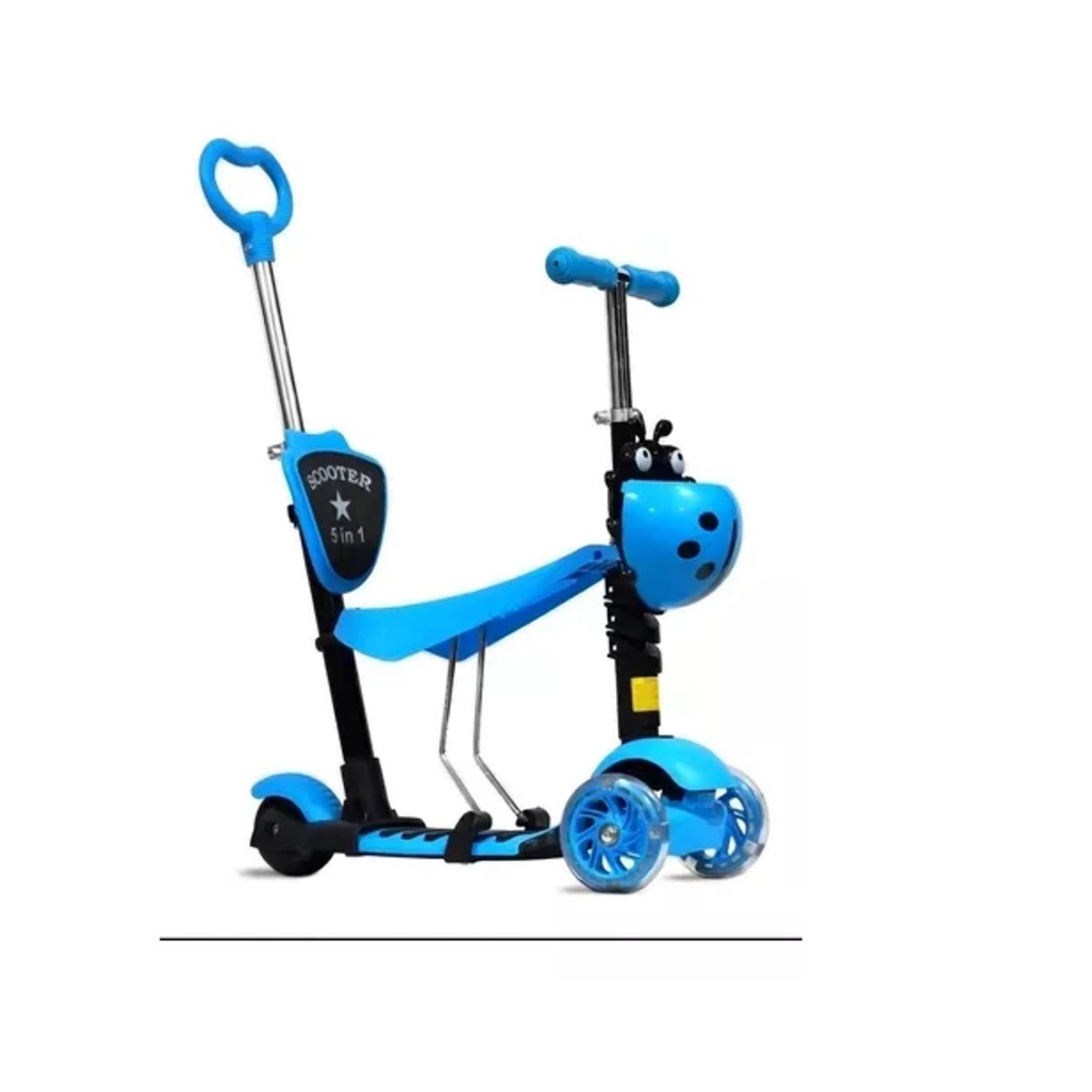 GENERICO - Monopatín Scooter 5 En 1 Con Luz Led Color Azul Mariquita