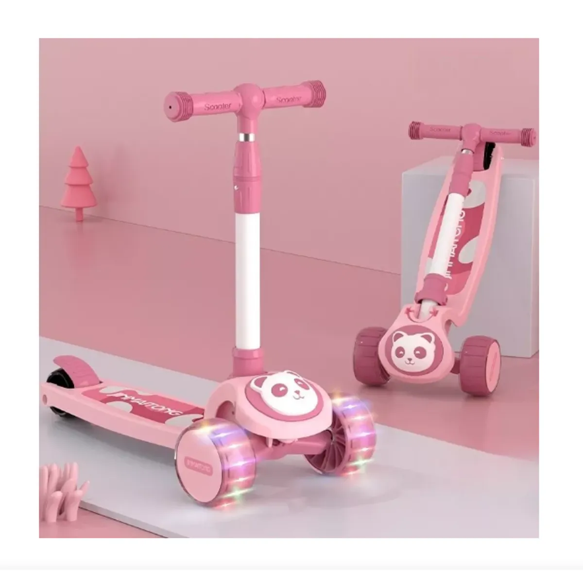 GENERICO - Scooter Infantil Premium Oso Panda Rueda Con Luces rosa