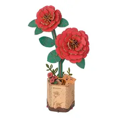 GENERICO - Camelia Flor De Madera Red Camellia Armable Robotime