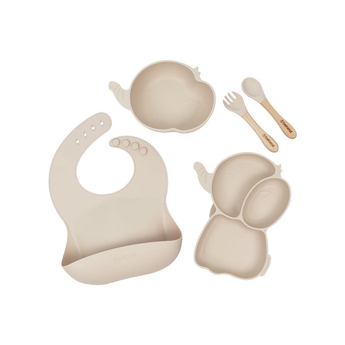 BEBESIT - Set Alimentacion Elefante Silicona Beige