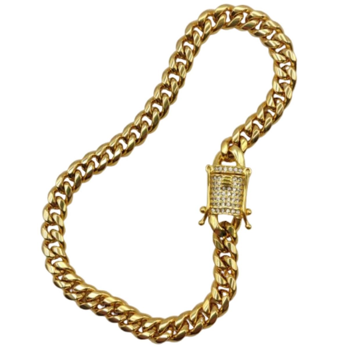 GENERICO - Pulsera ORO LAMINADO 18K Tejido CUBANA Con BROCHE de CRISTALES