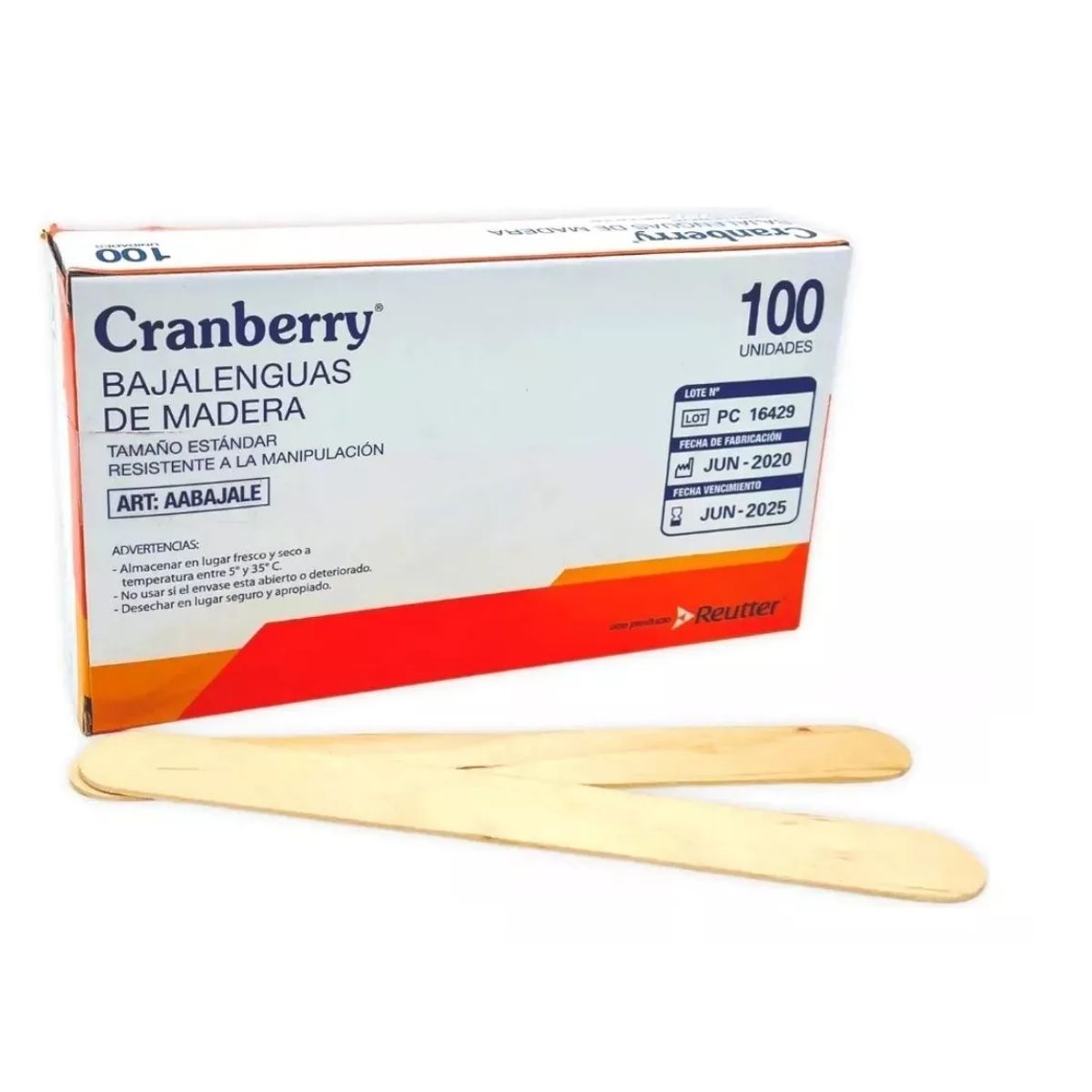 CRAMBERRY - Bajalenguas De Madera Paleta Cranberry 100 Unidades