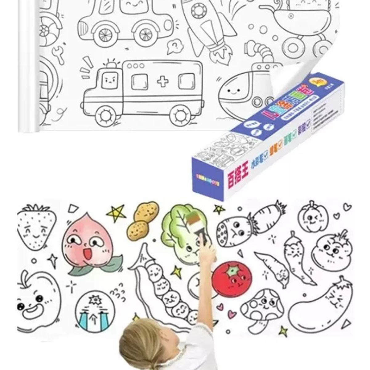 GENERICO - Rollo De Dibujos Para Colorear De 3 Metros Papel Para Niños